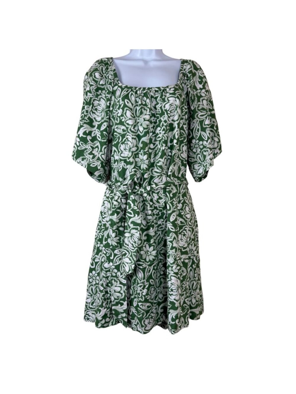 Free Assembly Linen Blend Green Ivory Dress Size Lrg (12-14) Summer Resortwear
